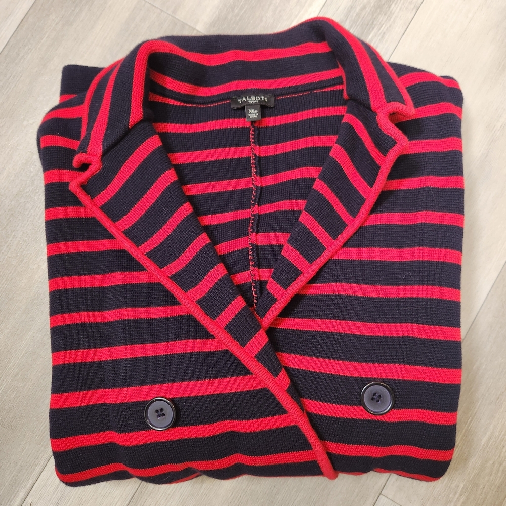 Talbots blazer XL Petite red blue striped knit double chest nautical preppy - Picture 3 of 13